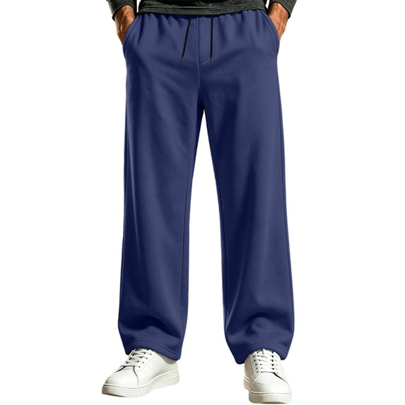 Dagugfen Men's Sweatpants Drawstring Elastic Waisted Full Length Straight Leg Loose Fitted Casual Pants with Pockets(M,Navy)
