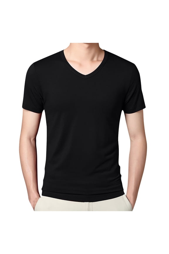 Men's Tee Shirts Short Sleeve Nylon Spandex Stretchable V Neck Pullover Tees for Men Solid Color