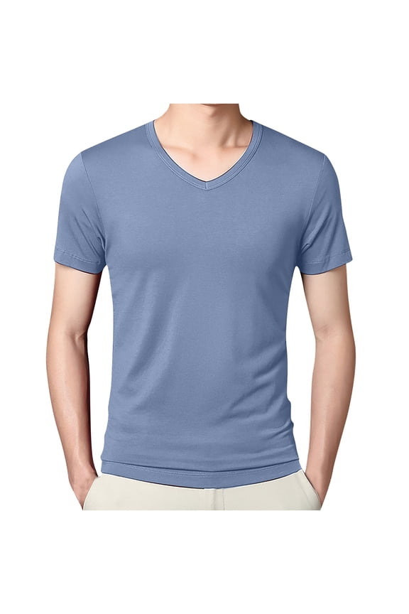 Men's Tee Shirts Short Sleeve Nylon Spandex Stretchable V Neck Pullover Tees for Men Solid Color
