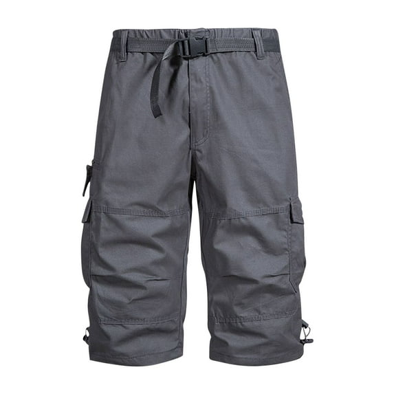 Dagugfen Mens Capri Pants Plus Size Summer Elastic Waistband Loose Comfy Outdoor Hiking Cargo Pants Multi Pockets