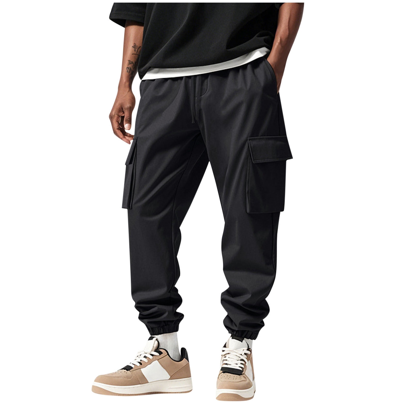 Dagugfen Mens Cargo Pants Elastic Waist Drawstring Baggy