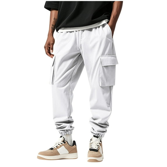 Dagugfen Mens Cargo Pants Elastic Waist Drawstring Baggy Lightweight Jogger Outdoor Hiking Pants Pockets