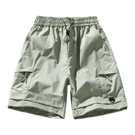 Dagugfen Mens Cargo Shorts Elastic Waist Drawstring Loose Solid Color Outdoor Running Sports Shorts