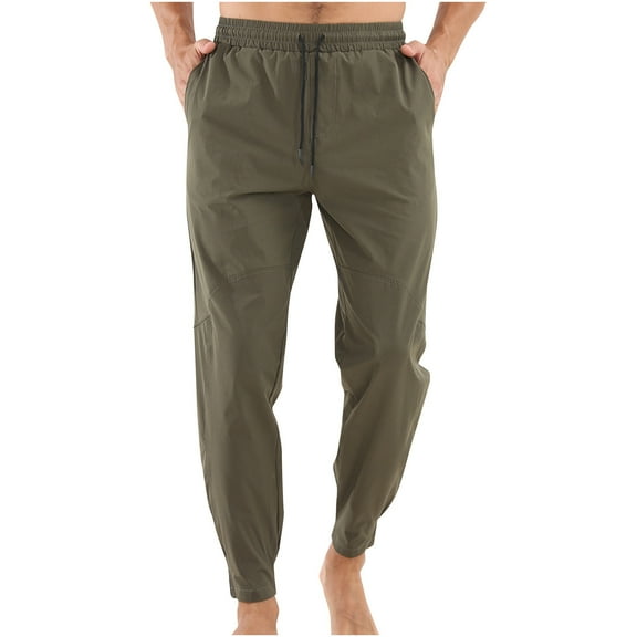Dagugfen Mens Casual Pants Elastic Waist Tapered Leg Drawstring Fitted Lightweight Work Cropped Lounge Pants