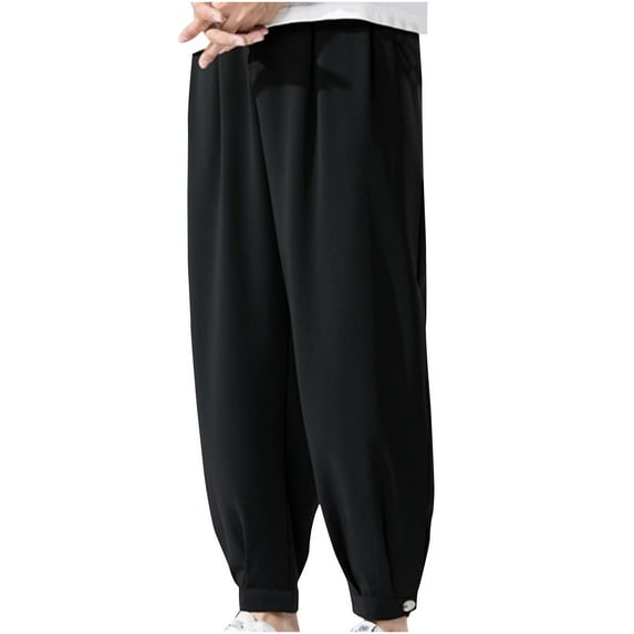 Dagugfen Mens Casual Pants Plus Size Baggy Solid Color Lightweight Comfy Work Corpped Lounge Pants Summer
