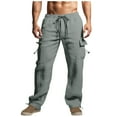 thumbnail image 1 of Dagugfen Mens Cotton Linen Pants Cargo Drawstring Mid Waist Loose Summer Lightweight Lounge Pants Pockets, 1 of 5
