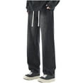 thumbnail image 1 of Dagugfen Mens Denim Pants Drawstring Straight Leg Loose Solid Color Classic Fashion Casual Jean Pants, 1 of 8