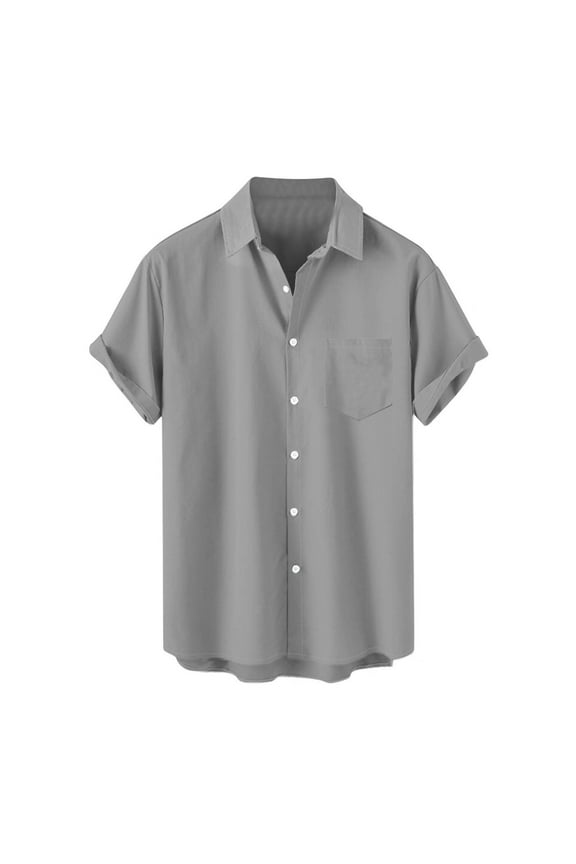 Mens Dress Shirts Button down Short Sleeve Loose Formal Business Casual Office Tops Pocket