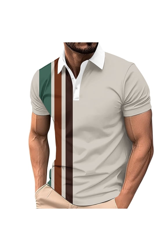 Mens Dress Shirts Plus Size Short Sleeve Button Lapel V Neck Fitted Summer Color Block Casual Office Tshirts