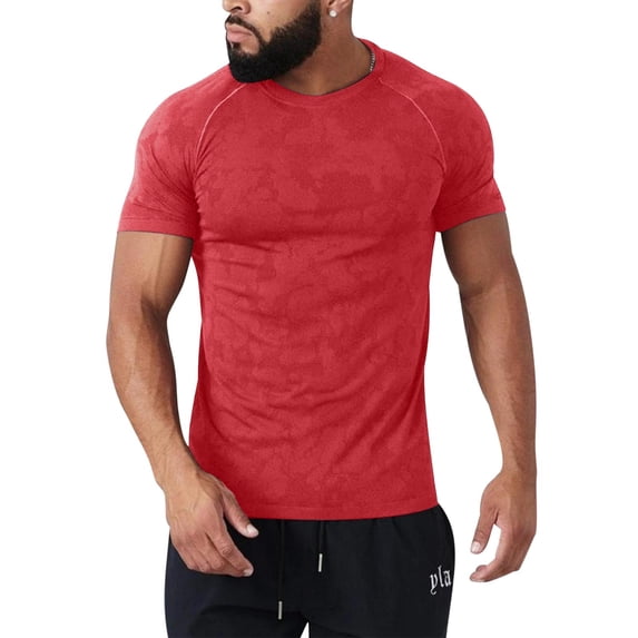 Dagugfen Mens Gym Tops Short Sleeve Crewneck Tight Shirts Comfy Solid Color Running Workout Tops Summer