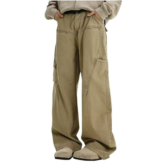 Dagugfen Mens Jean Pants Cargo Straight Leg Loose Fashion Streetwear Trendy Casual Demin Pants Pockets