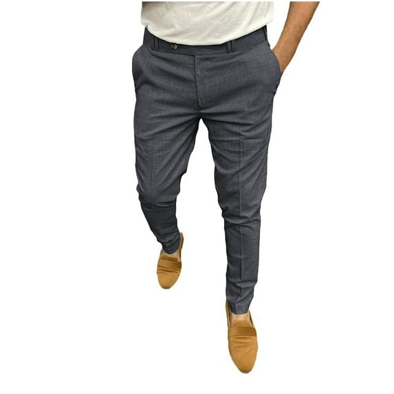 Dagugfen Mens Lounge Pants Button Tapered Leg Fitted Comfy Business Casual Work Pants Pockets Solid Color