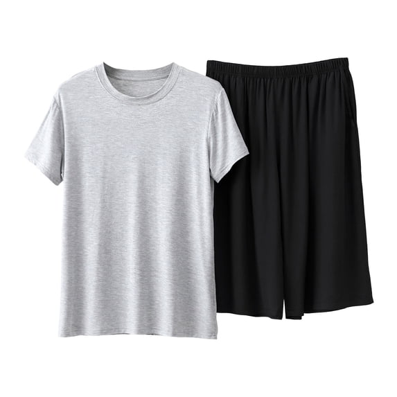 Dagugfen Mens Pajama Sets Short Sleeve Tee Shirt Tops Loose Fitted Elastic Waist Shorts Loungewear Sets(XXXXL,Silver)