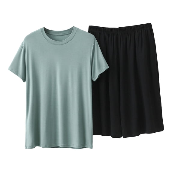 Dagugfen Mens Pajama Sets Short Sleeve Tee Shirt Tops Loose Fitted Elastic Waist Shorts Loungewear Sets(XXXXXL,Green)