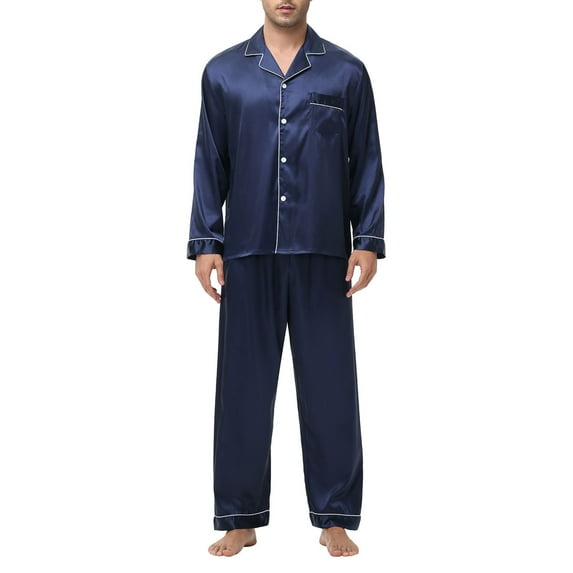 Dagugfen Mens Pajamas Set Button down Long Sleeve Shirts with Pocket Pants Loose Casual Sleepwear Outfits