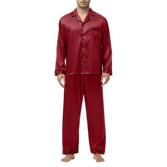 Dagugfen Mens Pajamas Set Button down Long Sleeve Shirts with Pocket Pants Loose Casual Sleepwear Outfits
