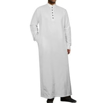 Dagugfen Mens Robes Long Sleeve Full Length Button down Muslim Gown Loose Casual Kaftan Jubba Thobe Solid Color