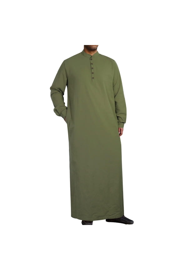 Mens Robes Long Sleeve Full Length Button down Muslim Gown Loose Casual Kaftan Jubba Thobe Solid Color