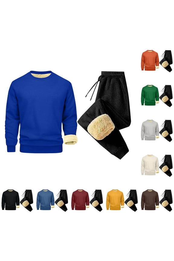 Mens Sets 2 Piece Sweatsuits Pants and Long Sleeve Pullover Sweatshirts Fleece Lined Thicken Thermal Snowwear Winter Outfits