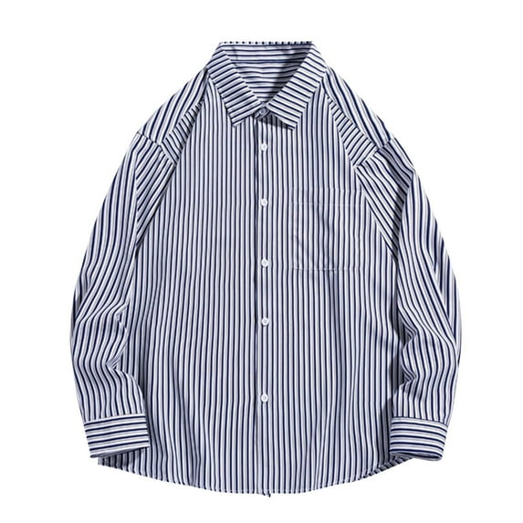 Dagugfen Mens Shirts Button down Long Sleeve Drop Shoulder Loose Lightweight Work Casual Shirts Striped