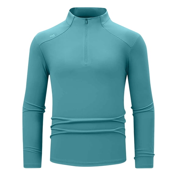 Dagugfen Mens Shirts Long Sleeve Quarter Zipper Stand Collar Tight Lightweight Running Training Workout Tops