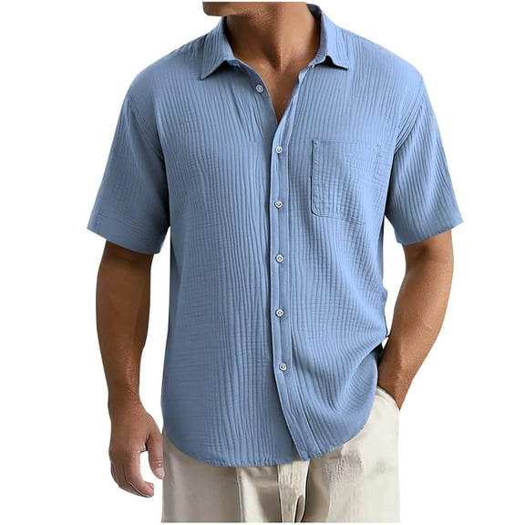 Dagugfen Mens Shirts Plus Size Button up Short Sleeve Loose Solid Color Casual Summer Tops with Pocket