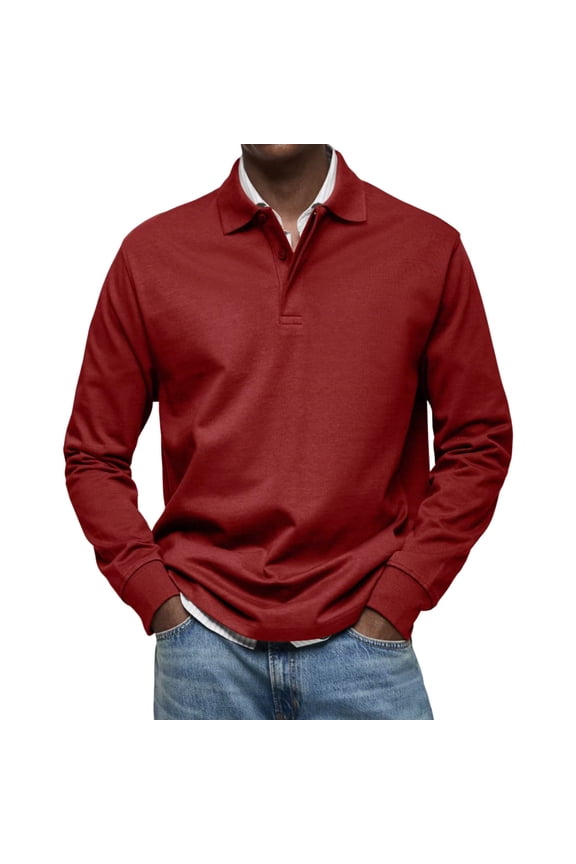 Mens Shirts Quarter Button Lapel Neck Long Sleeve Shirts Loose Fitted Breathable Fall Work Daily Wear Shirts