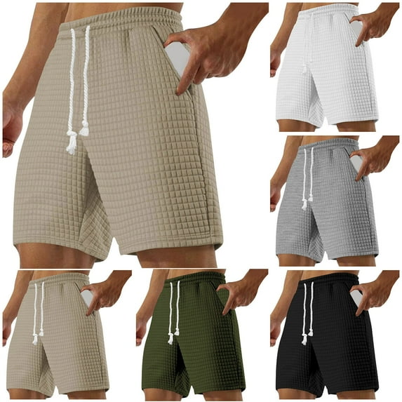 Dagugfen Mens Shorts Elastic Waist Drawstring Textured Knee Length Loose Work Travel Casual Shorts Solid Color