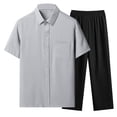 thumbnail image 1 of Dagugfen Mens Summer Outfits 2 Piece Straight Leg Black Pants Short Sleeve Shirts with Pocket Loose Casual Sets, 1 of 9