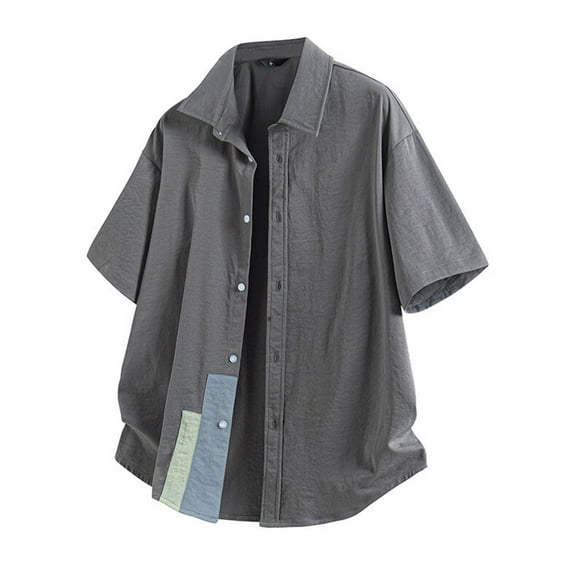 Dagugfen Mens Summer Shirts Short Sleeve Button Up Lapel V Neck Lightweight Casual Loose Tee Tops Fashion