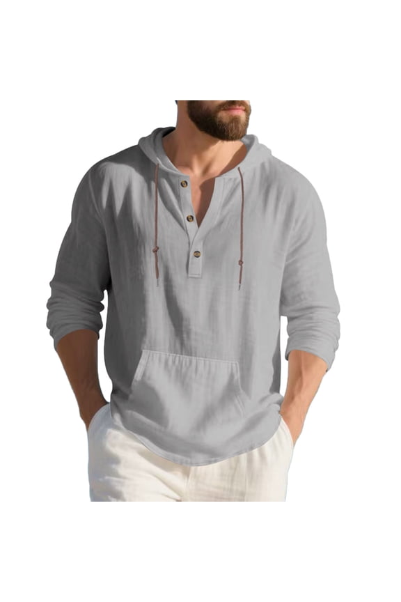 Mens Summer Tops with Hooded Drawstring Loose Fitted Lightweight Long Sleeve Breathable Comfy Tops Vacation Beach Tops