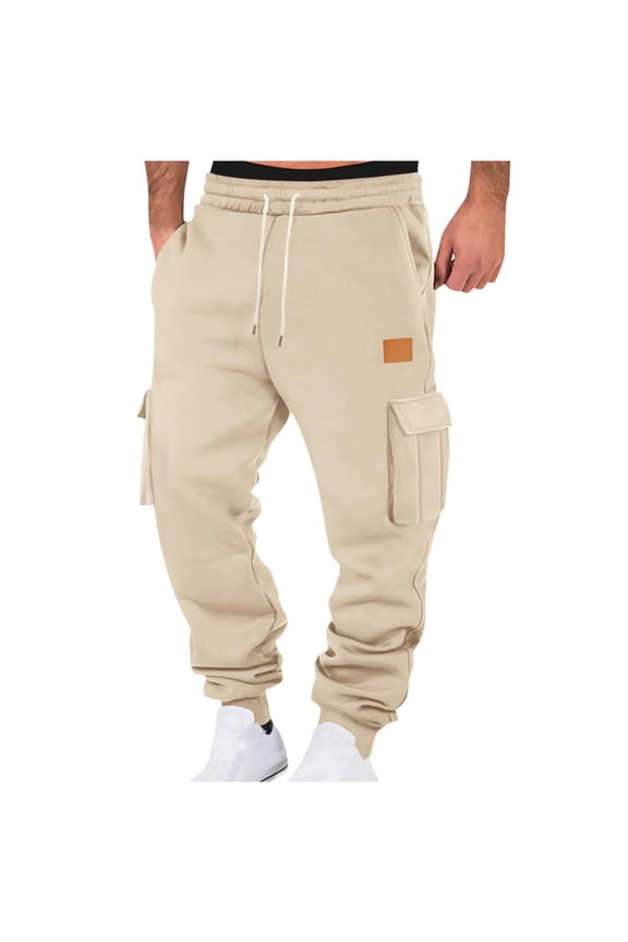Mens Sweatpants Drawstring Elastic Waist Comfy Workout Running Trainning Cargo Pants Fall Winter