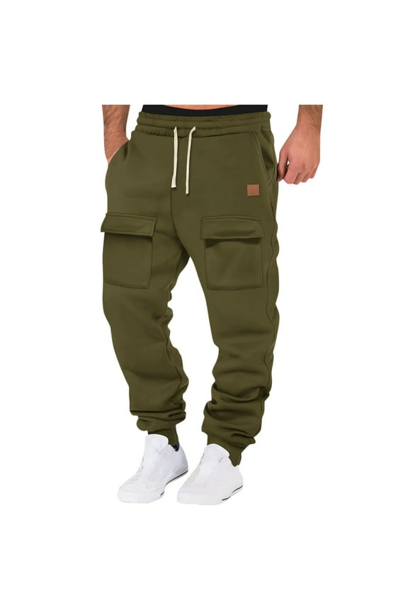 Mens Sweatpants Drawstring Elastic Waist Comfy Workout Running Trainning Cargo Pants Fall Winter