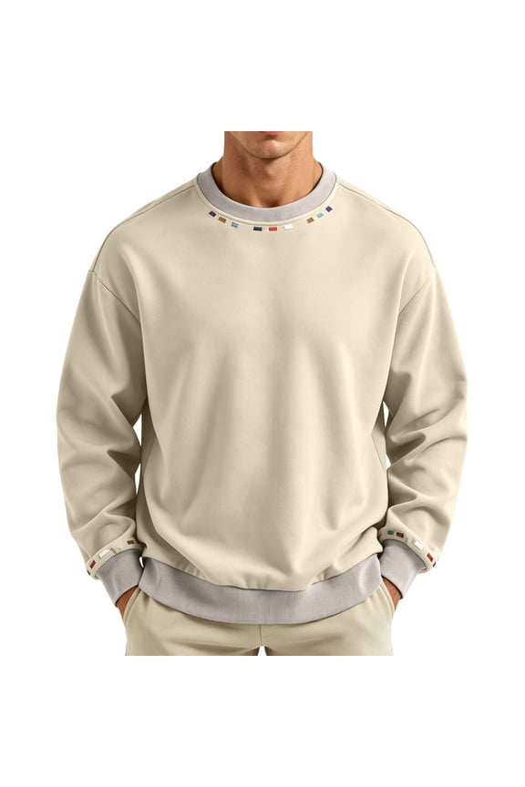 Mens Sweatshirts Long Sleeve Crew Neck Cinch Cuff Loose Fitted Athletic Casual Pullover Sweatshirts(XXXL,Khaki)