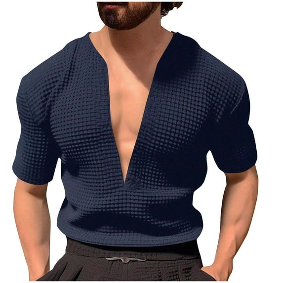 Dagugfen Mens T Shirts Summer V Neck Short Sleeve Loose Vacation Travel Casual Tee Tops Solid Color