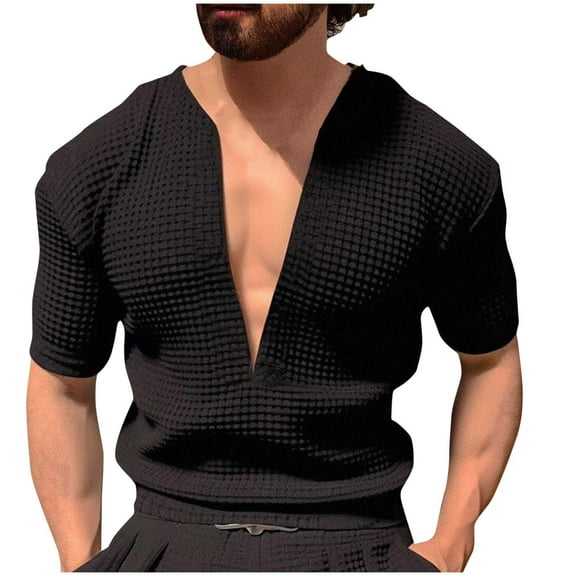 Dagugfen Mens T Shirts Summer V Neck Short Sleeve Loose Vacation Travel Casual Tee Tops Solid Color