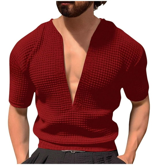 Dagugfen Mens T Shirts Summer V Neck Short Sleeve Loose Vacation Travel Casual Tee Tops Solid Color