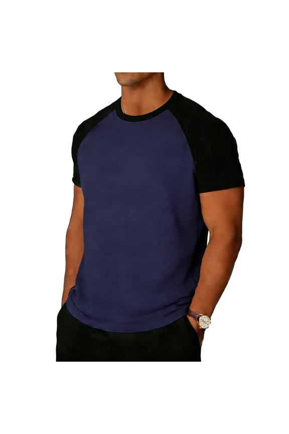 Mens Tee Shirts Collared/Crew Neck Short Sleeve Loungewear Pullover Tees for Men Color Blocked
