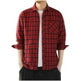 thumbnail image 1 of Dagugfen Mens Tops Button down Plaid Long Sleeve Loose Streetwear Lightweight Fashion Casual Tops Pocket, 1 of 6