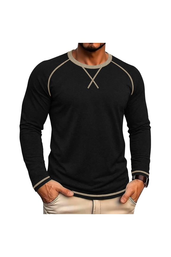 Mens Tops Crewneck Long Sleeve Loose Fitted Breathable Basic Tee Shirts Daily Wear Raglan Casual Tops