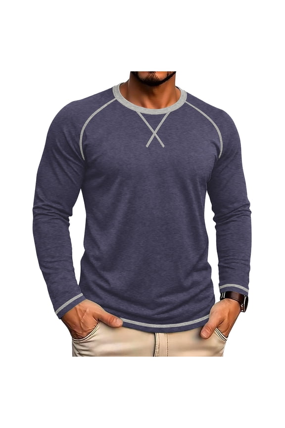 Mens Tops Crewneck Long Sleeve Loose Fitted Breathable Basic Tee Shirts Daily Wear Raglan Casual Tops