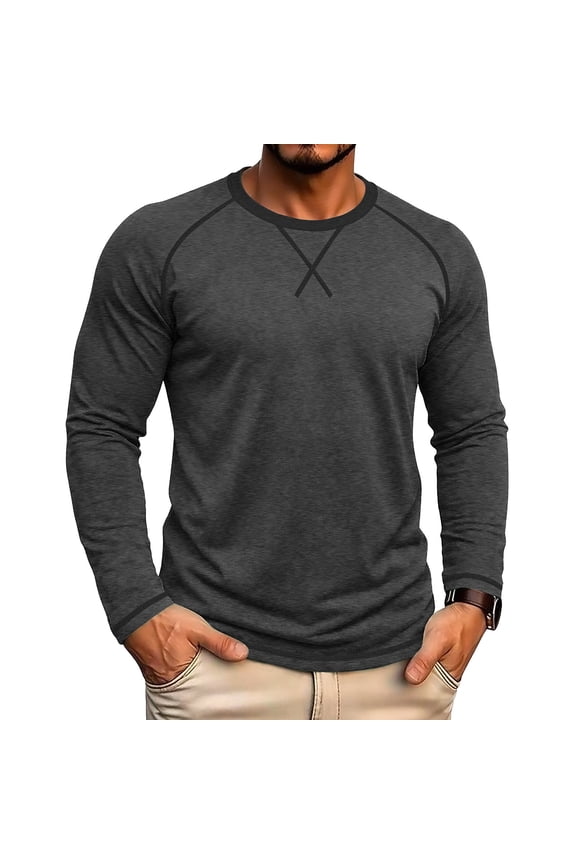 Mens Tops Crewneck Long Sleeve Loose Fitted Breathable Basic Tee Shirts Daily Wear Raglan Casual Tops