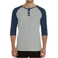 thumbnail image 1 of Dagugfen Mens Tops Fall Button V Neck 3/4 Sleeve Slim Color Block Comfy Casual Travel Tee Shirts Fashion, 1 of 7