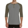 thumbnail image 1 of Dagugfen Mens Tops Fall Button V Neck 3/4 Sleeve Slim Color Block Comfy Casual Travel Tee Shirts Fashion, 1 of 7