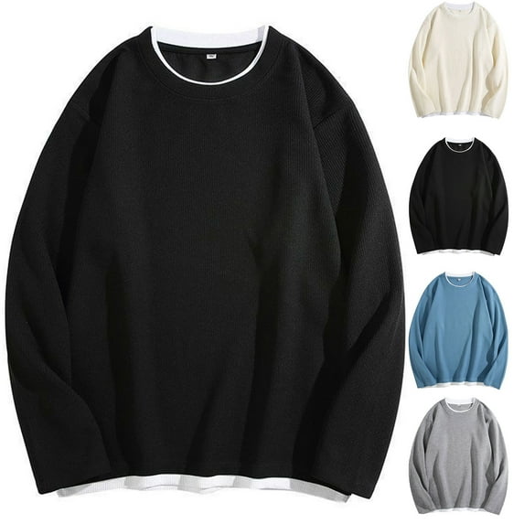 Dagugfen Mens Tops Plus Size Sweatshirts Long Sleeve Drop Shoulder Crewneck Loose Casual Pullover Tops Solid Color