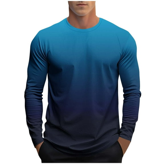 Dagugfen Mens Tops Summer Long Sleeve Crew Neck Fitted Comfy Gradient Color Casual Tee Shirts Fashion