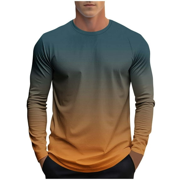 Dagugfen Mens Tops Summer Long Sleeve Crew Neck Fitted Comfy Gradient Color Casual Tee Shirts Fashion