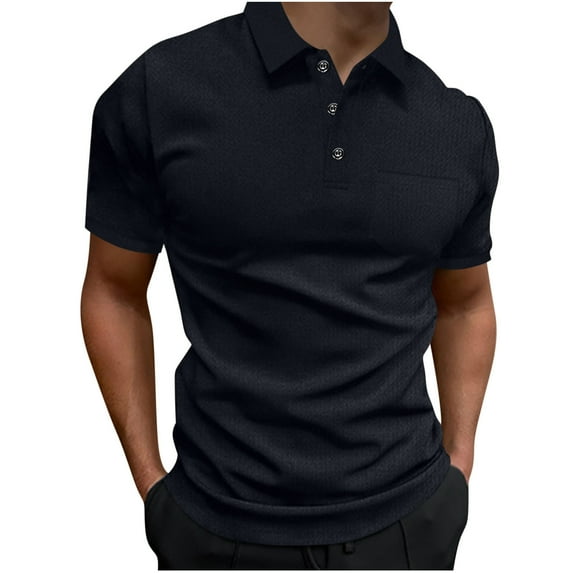 Dagugfen Mens Tshirts Summer Short Sleeve Button Lapel V Neck Slim Travel Casual Tee Shirts with Pocket Solid Color