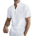 thumbnail image 1 of Dagugfen Mens Tshirts Summer Short Sleeve V Neck Button Loose Lightweight Casual Shirts Front Pocket, 1 of 7