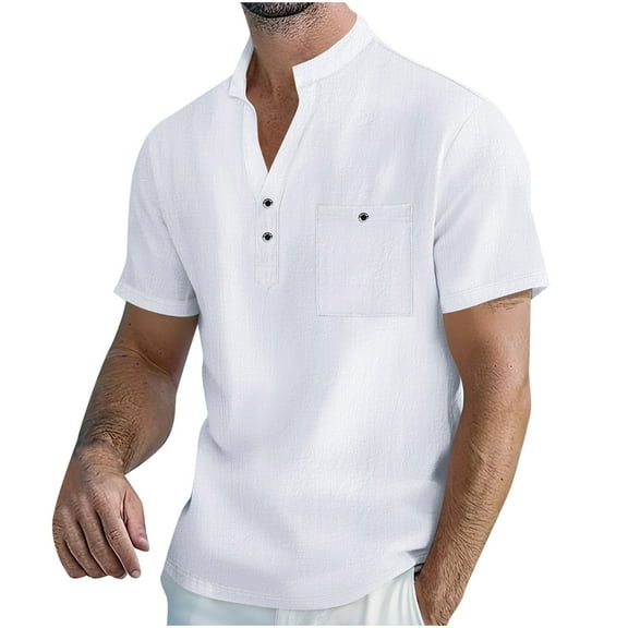 Dagugfen Mens Tshirts Summer Short Sleeve V Neck Button Loose Lightweight Casual Shirts Front Pocket